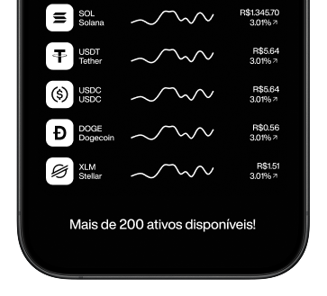 Imagem de um app com a listagem de ativos disponíveis na Bity